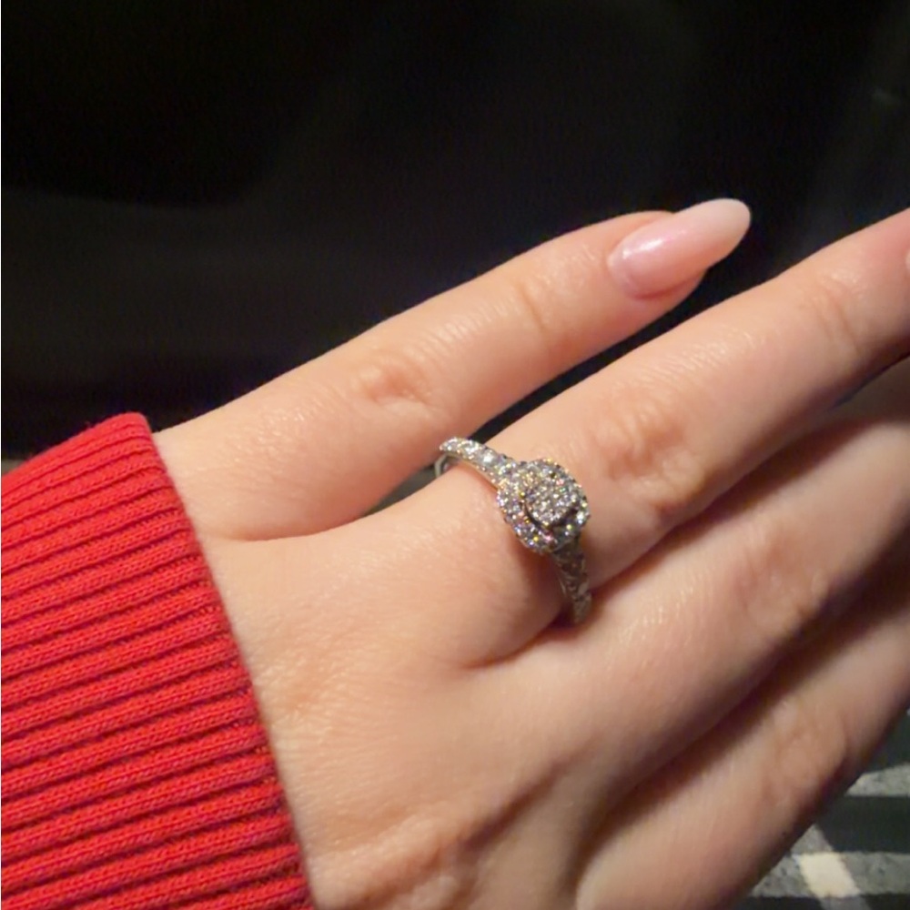 Silver Halo Cluster Diamond Engagement Ring - White/Silver